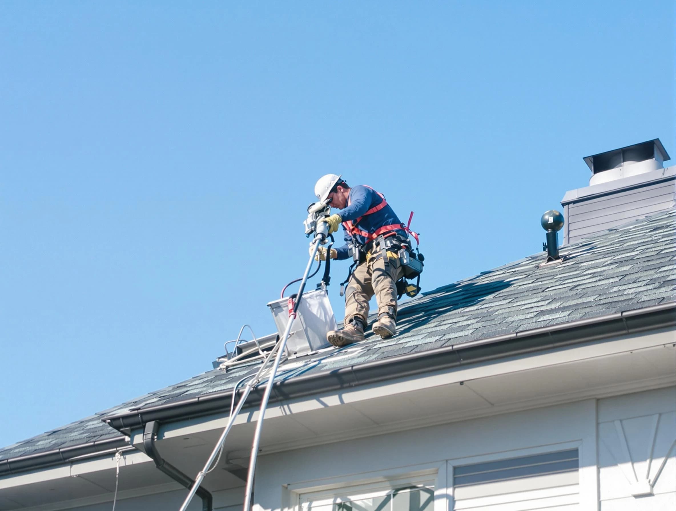 Forestdale Dryer Vent Cleaning certified technician cleaning a roof-mounted dryer vent system in Forestdale