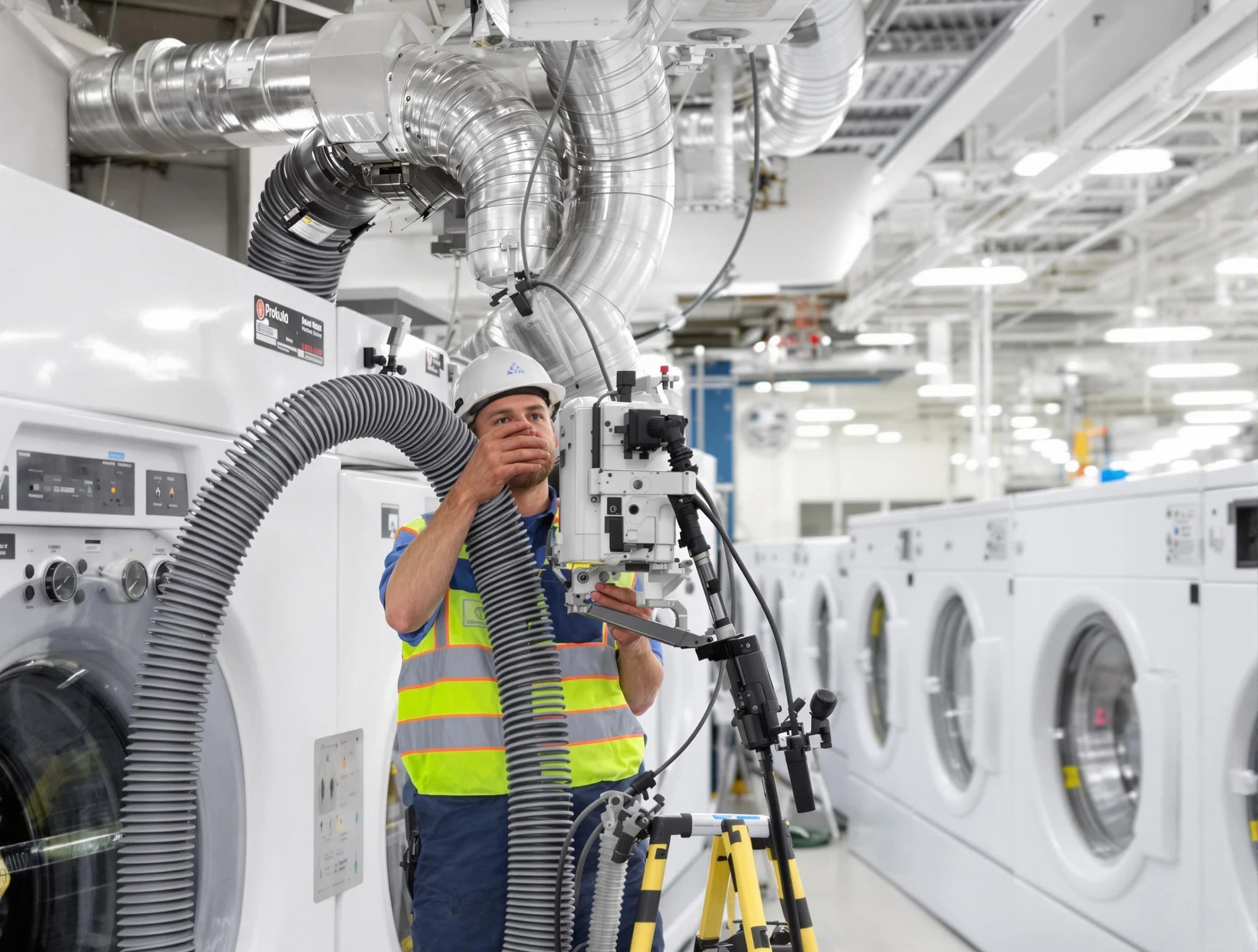 Forestdale Dryer Vent Cleaning team performing commercial-grade dryer vent cleaning at a business facility in Forestdale