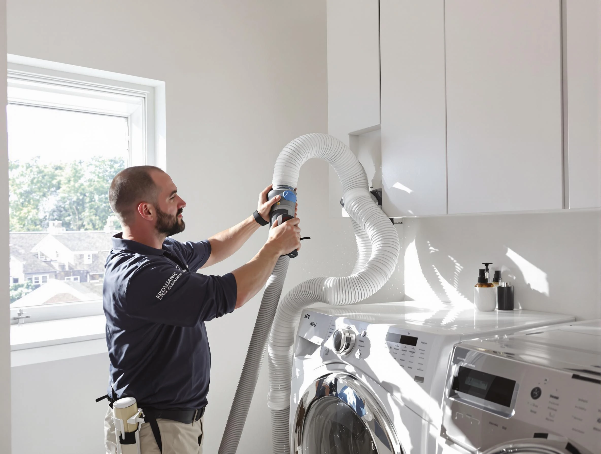 Certified Forestdale Dryer Vent Cleaning technician performing dryer vent cleaning in Forestdale